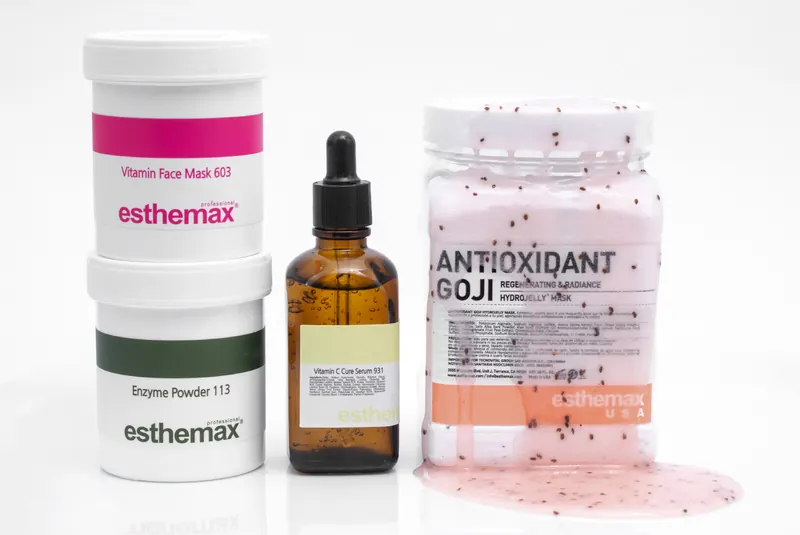 Produse profesionale esthemax®: mască Hydrojelly® Antioxidant Goji, ser cu vitamina C și pudră